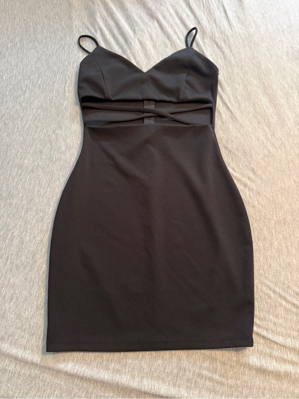 Windsor Black Spaghetti Strap Mini Dress with Waist Cutout